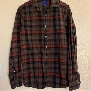 Men’s Red, Black & Grey Plaid Button Down Shirt
